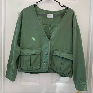 Lowry's Farm chore Jacket No Collar Long Sleeve Green Sz M